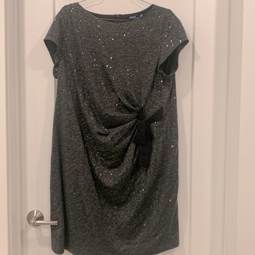 PRICE REDUCED Eloquii clear sequin over gray with side cinch grosgrain